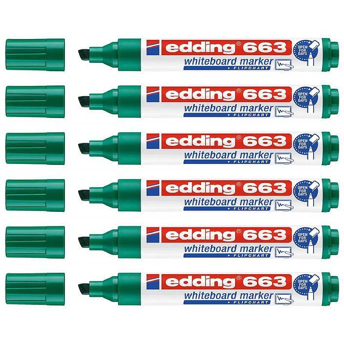 EDDING Marqueur pour Tableaux Blancs 663 Vert Pointe Biseautée 1-5 mm x 6