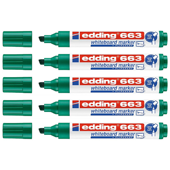 EDDING Marqueur pour Tableaux Blancs 663 Vert Pointe Biseautée 1-5 mm x 5