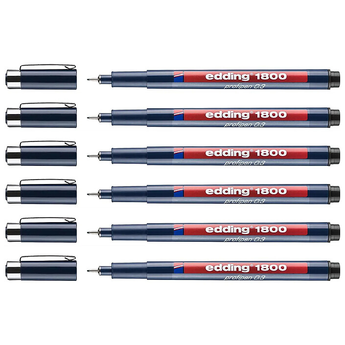 EDDING Feutre Fin de Précision 1800 Noir Pointe Fine (0.3) 0,35 mm x 6