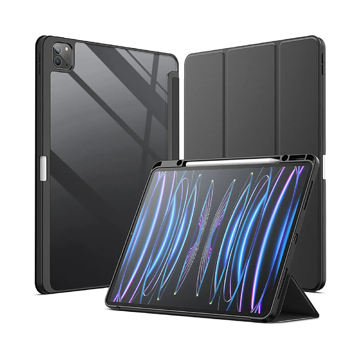 Evetane Etui iPad Pro 12.9 Pouces (2018/2020/2021) Transparent avec Smart Cover et contour Noir