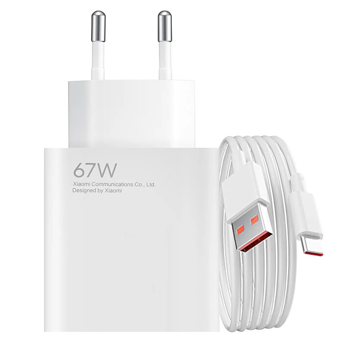xiaomi Chargeur secteur Original Xiaomi USB 67W avec Câble USB vers USB-C inclus Blanc