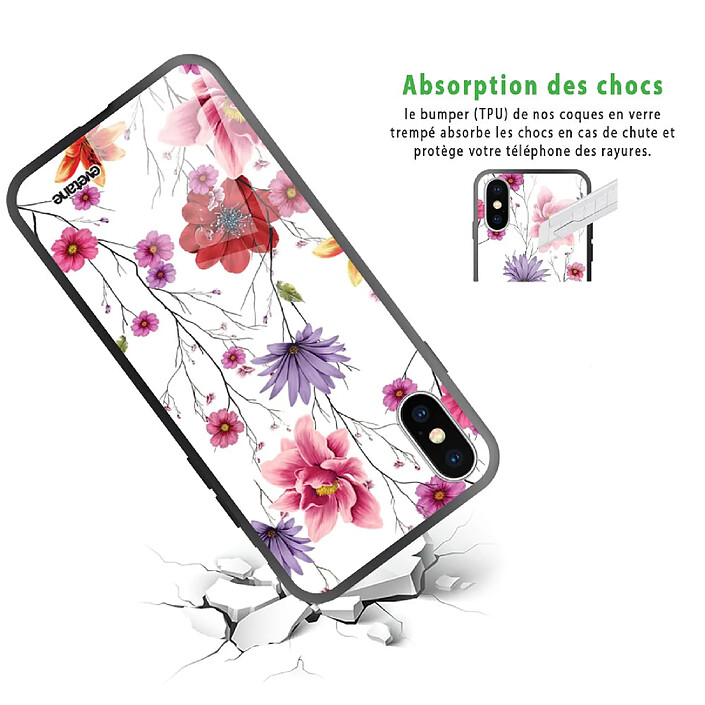 Avis Evetane Coque en verre trempé iPhone Xs Max Fleurs Multicolores .