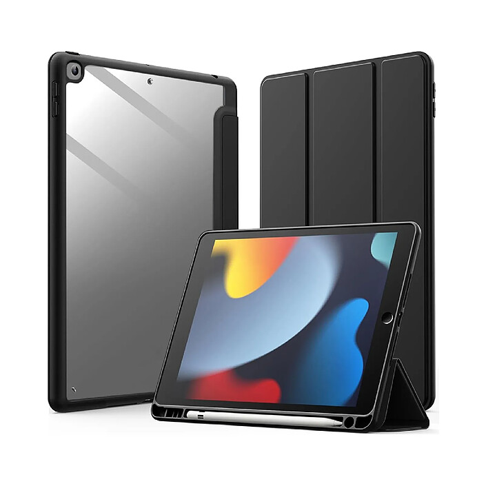 Evetane Etui iPad Classic 10.2 pouces Transparent avec Smart Cover et contour Noir