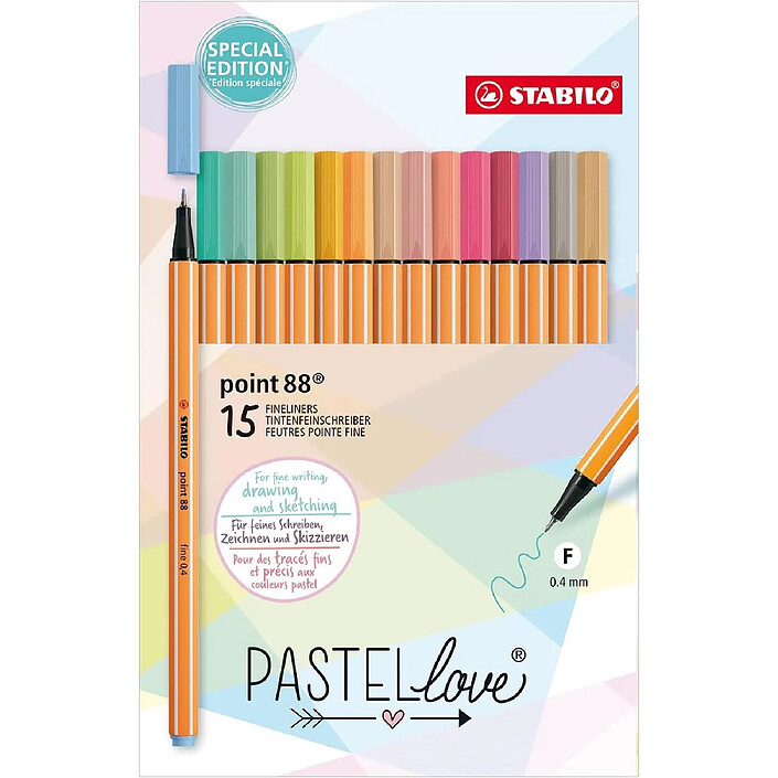 STABILO Set de 15 stylos-feutres pointe fine point 88 coloris pastel