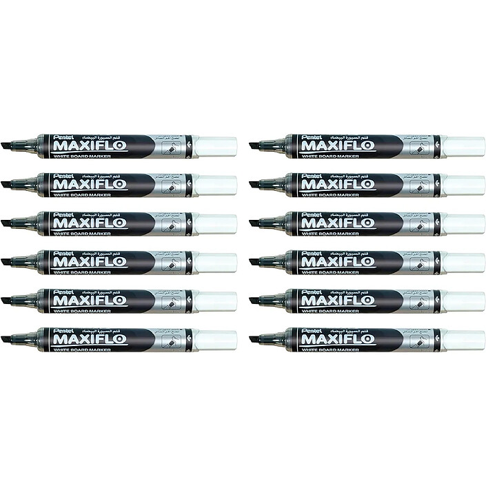 PENTEL Marqueur tableaux blancs MAXIFLO, Pointe biseautée moyenne, Noir x 12