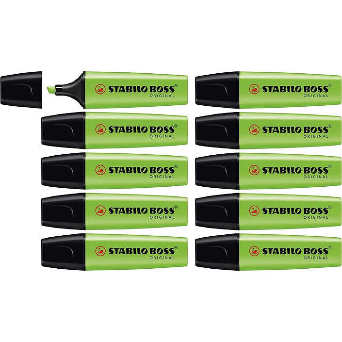 STABILO Surligneur BOSS ORIGINAL Rechargeable Pointe Biseautée 2-5 mm Vert x 10