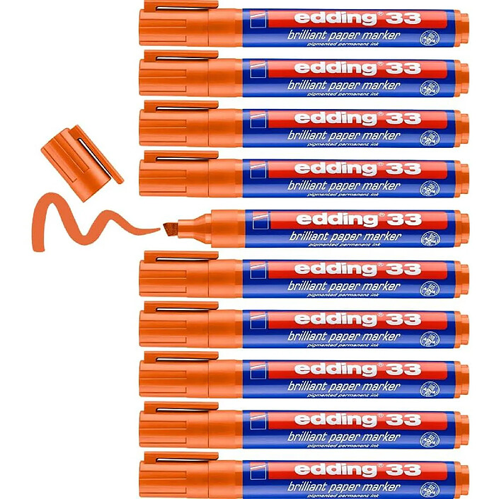 EDDING Marqueur Papier Encre Brillante 33 Orange Pointe Biseau 1-5 mm x 10