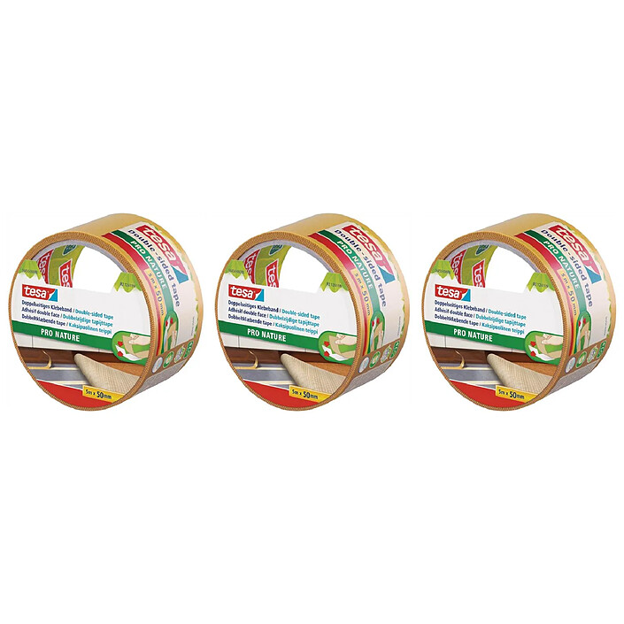 TESA Rouleau Adhésif Double Face Pro Nature 5mx50mm Sols Tapis x 3