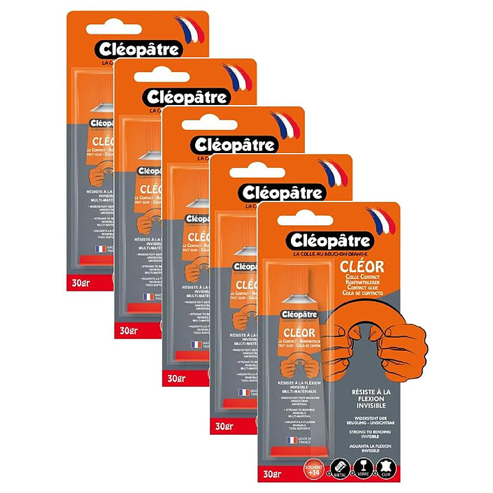 CLÉOPÂTRE Colle Contact Cléor 30 gr Resistante à la Flexion x 5