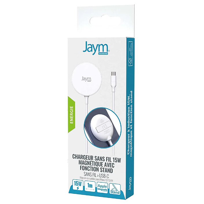 Jaym Chargeur à Induction 15W Aimanté MagSafe Avec Parasurtenseur et Fonction Stand Blanc pas cher