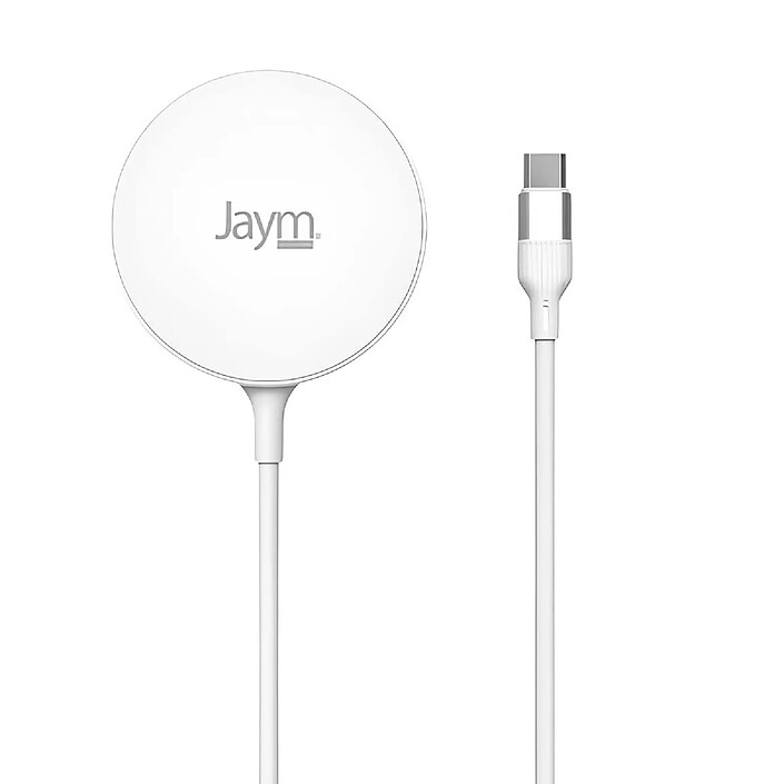 Jaym Chargeur à Induction 15W Aimanté MagSafe Avec Parasurtenseur et Fonction Stand Blanc