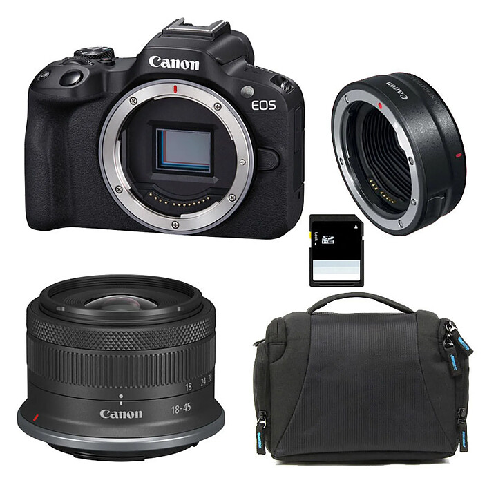 CANON EOS R50 + RF-S 18-45mm f/4.5-6.3 IS STM + Sac + Carte SD 8 Go + Bague EF-EOS R