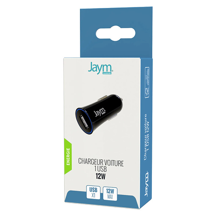 Jaym Chargeur Voiture USB-A 5W 1A Compact et Léger avec Parasurtenseur Noir pas cher