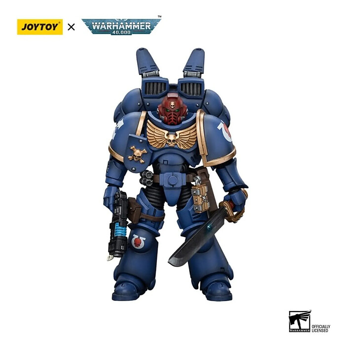 Warhammer 40k - Figurine 1/18 Ultramarines Jump Pack Intercessors Sergeant With Plasma Pistol And Power Sword 12 cm