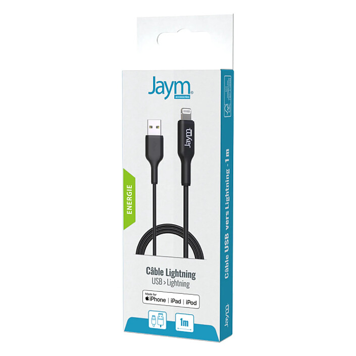 Jaym Câble de Charge et Synchronisation de donnée USB vers Lightning MFI 2,4A 1M Noir pas cher