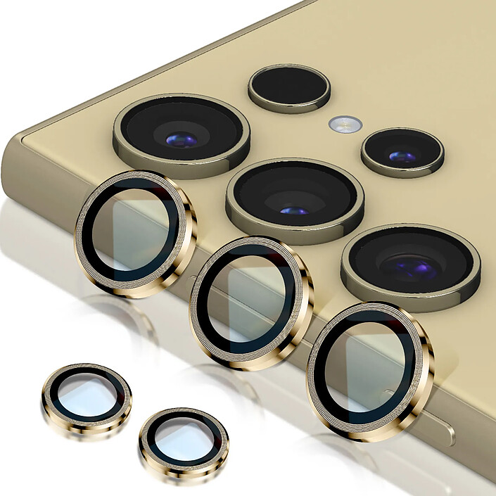 Enkay Protège Caméra pour Samsung Galaxy S24 Ultra Verre Trempé 9H Dorée pas cher