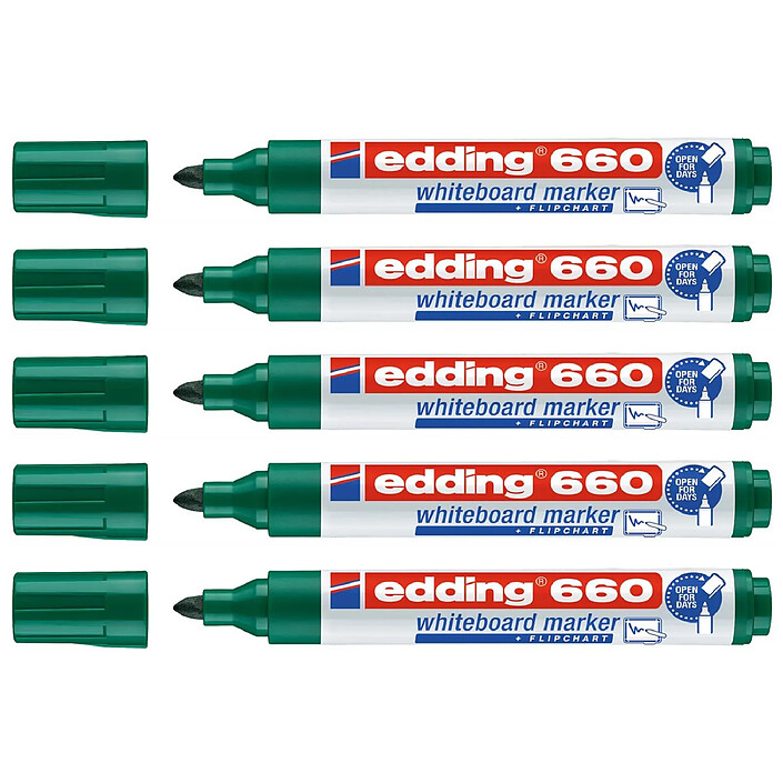 EDDING Marqueur pour Tableaux Blancs 660 Vert Pointe Ronde 1,5-3 mm x 5