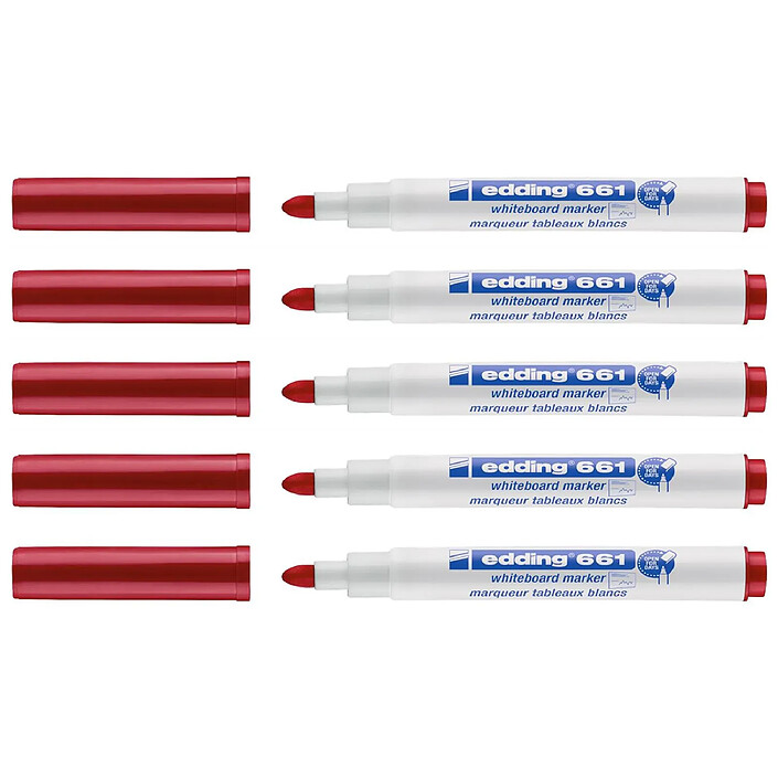 EDDING Marqueur pour Tableaux blancs 661 Rouge Pointe Ronde 1-2 mm x 5