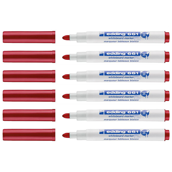 EDDING Marqueur pour Tableaux blancs 661 Rouge Pointe Ronde 1-2 mm x 6