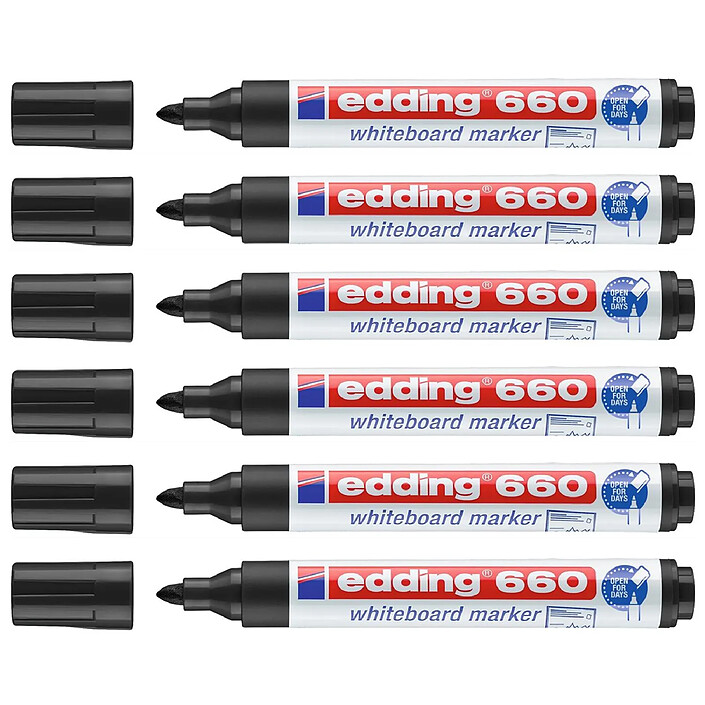 EDDING Marqueur pour Tableaux blancs 660 Noir Pointe Ronde 1,5-3 mm x 6