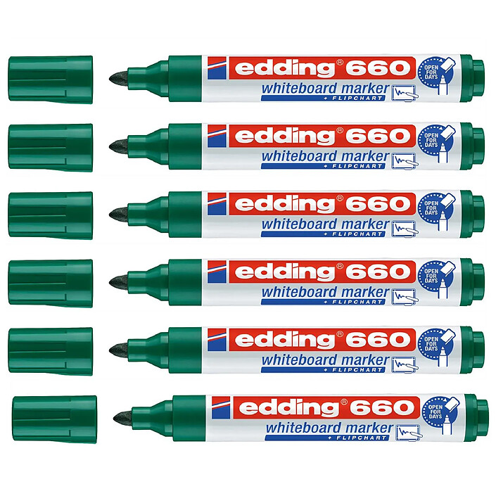 EDDING Marqueur pour Tableaux Blancs 660 Vert Pointe Ronde 1,5-3 mm x 6