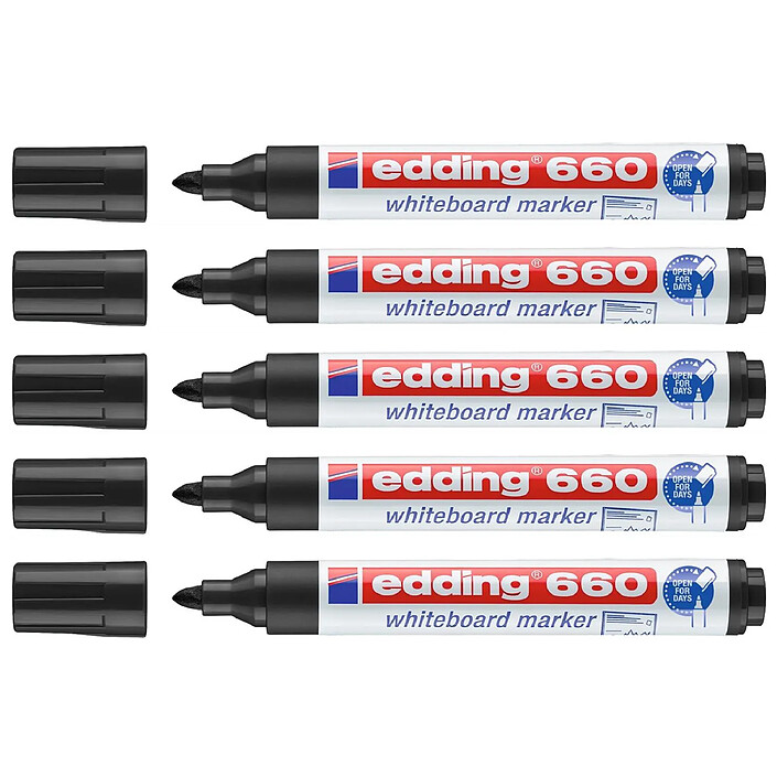 EDDING Marqueur pour Tableaux blancs 660 Noir Pointe Ronde 1,5-3 mm x 5