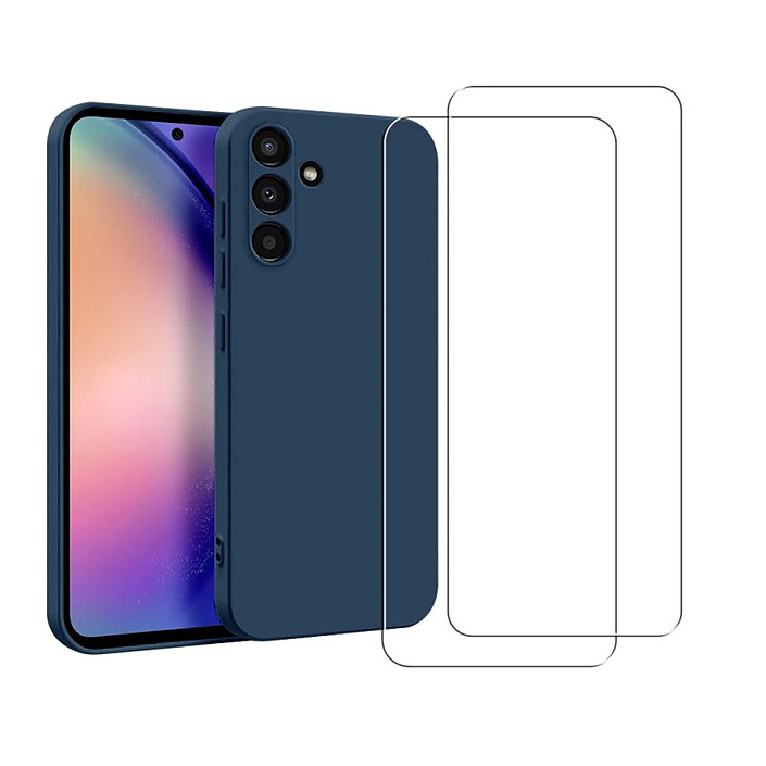 Acheter Evetane Coque Samsung Galaxy A54 Silicone liquide Bleue Marine + 2 Vitres en Verre trempé Protection écran Antichocs