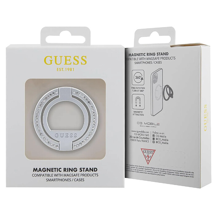 Guess Anneau de Support Magsafe 360° Orné de Strass Argent pas cher