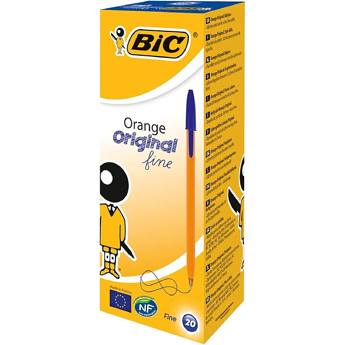 BIC Stylo bille ORANGE Pointe Fine 0,7mm Encre Bleue x 20