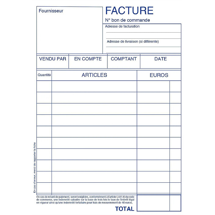Avis ELVE Bloc FACTURES 100 x 155 mm 50 Feuillets Dupli x 10