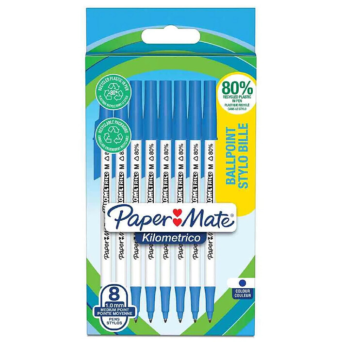 PAPER MATE Stylo à bille Kilometrico, blister de 8, bleu