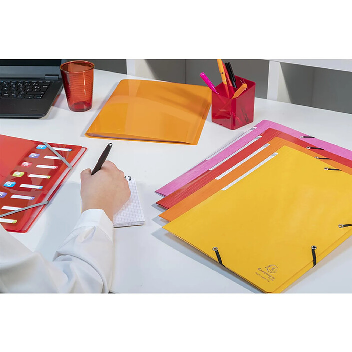 EXACOMPTA Chemise à élastiques 3 rabats Maxi CL Pelliculée 425gm2 Iderama A4 - Orange x 10 pas cher