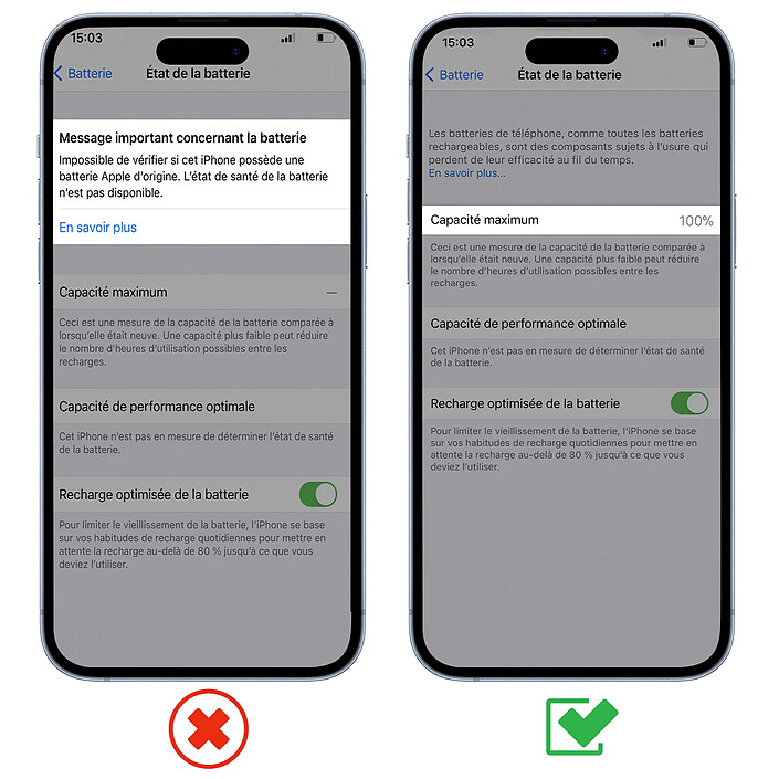 Avis Clappio Batterie sans BMS pour iPhone 15 3349mAh Sans message d'erreur