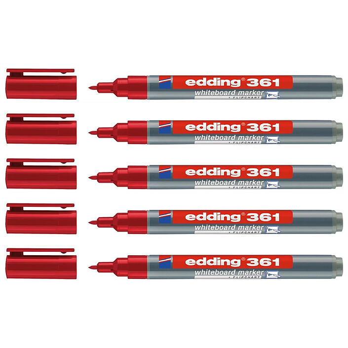 EDDING Marqueur pour Tableaux blancs 361 Rouge Pointe Fine 1 mm x 5