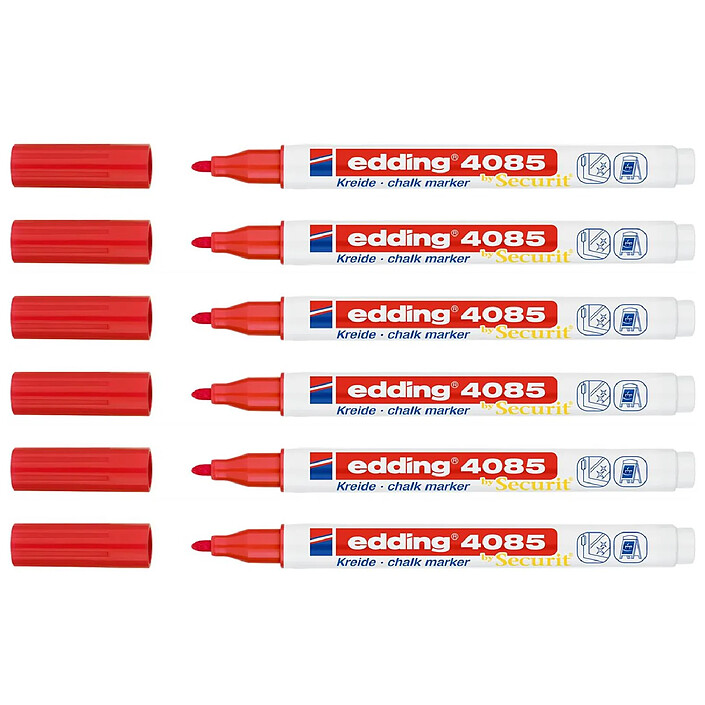 EDDING Marqueur Craie Liquide 4085 Rouge Pointe Ronde 1-2 mm x 6