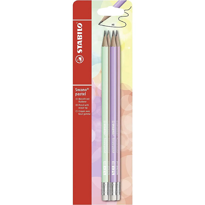 STABILO Blister 4 crayons graphite swano pastel HB bout gomme x 10