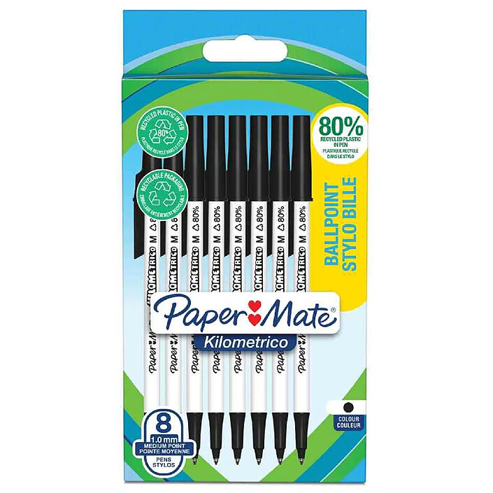 PAPER MATE Stylo à bille Kilometrico, blister de 8, noir