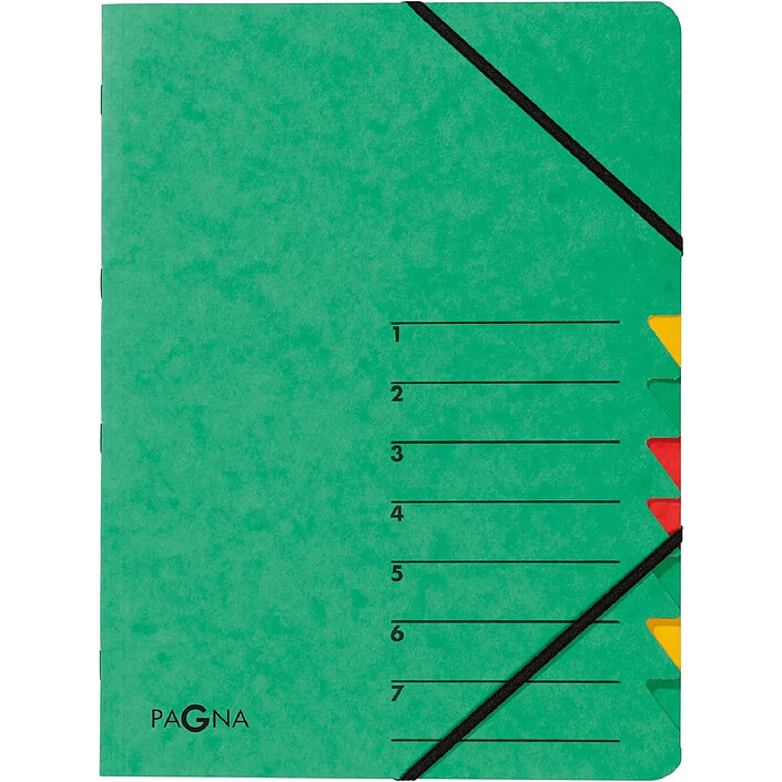 PAGNA Trieur 'EASY' A4 cartonné 7 compartiments et élastiques Vert x 5