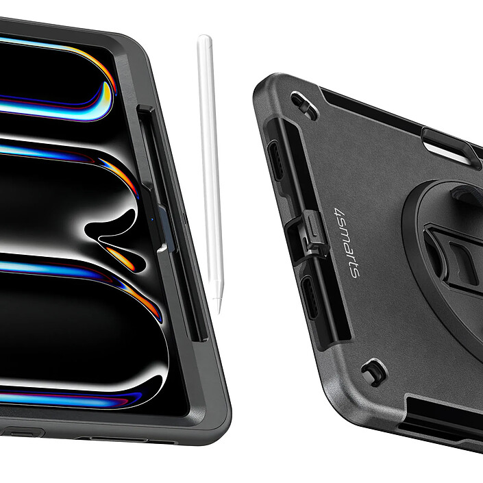 4smarts Coque pour iPad Pro 11 2024 / M5 2025 Bi-matière Antichoc Poignée Béquille Noir pas cher