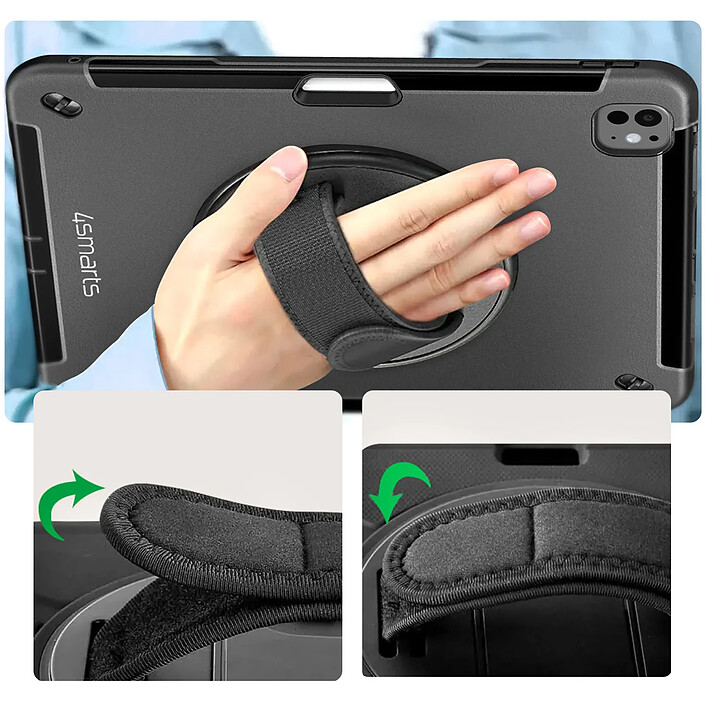 Avis 4smarts Coque pour iPad Pro 11 2024 / M5 2025 Bi-matière Antichoc Poignée Béquille Noir