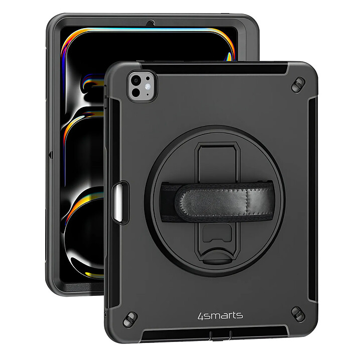 4smarts Coque pour iPad Pro 11 2024 / M5 2025 Bi-matière Antichoc Poignée Béquille Noir