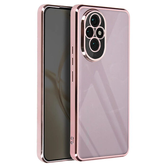 Avizar Coque pour Honor 200 Pro Dos Transparent Contour effet Chromé Rose champagne