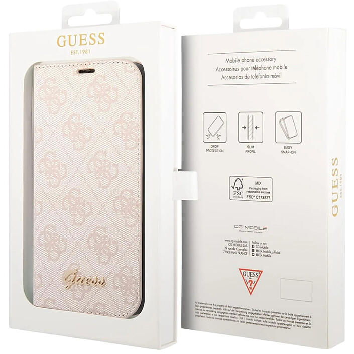 Guess Étui Folio pour iPhone 14 Pro Imprimé 4G Tendance Rose pas cher