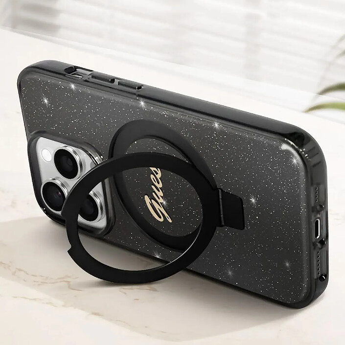 Avis Guess Coque Magsafe pour Apple iPhone 15 Pro Max TPU Ring Stand Noir