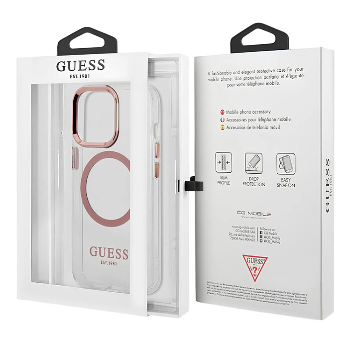 Guess Coque Magsafe pour Apple iPhone 14 Pro Max TPU Gold Outline Transparent pas cher