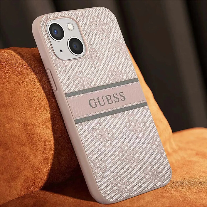 Avis Guess Coque pour Apple iPhone 13 Mini PU 4G Stripe Rose