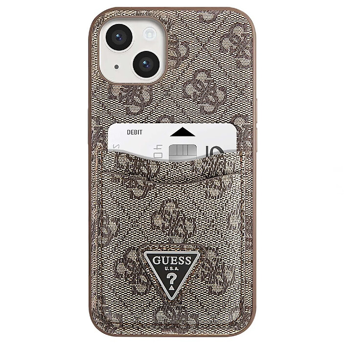 Guess Coque pour Apple iPhone 14 PU 4G Porte-cartes Marron