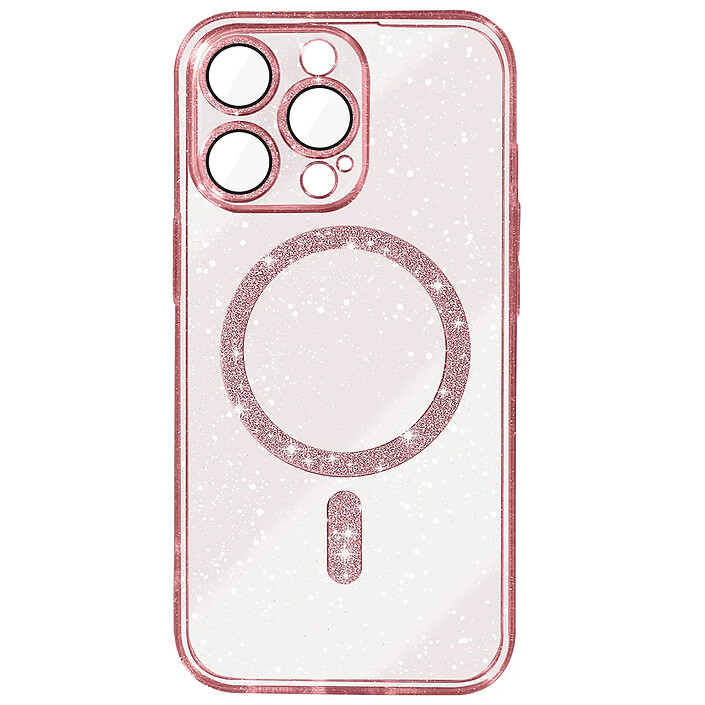 Avizar Coque MagSafe pour iPhone 15 Pro Max Silicone Pailleté Rose champagne