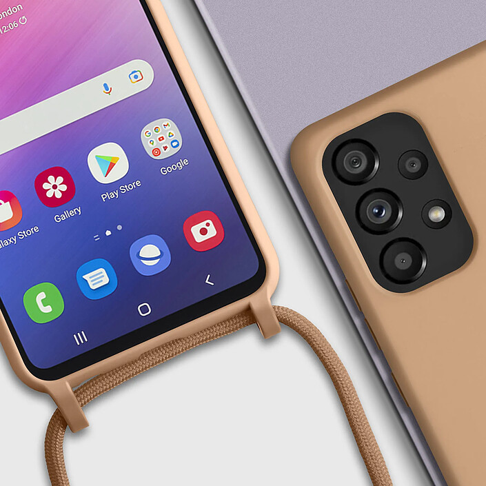 Avizar Coque Cordon Samsung Galaxy A53 5G Semi-rigide Lanière Tour du Cou 80cm Rose pas cher