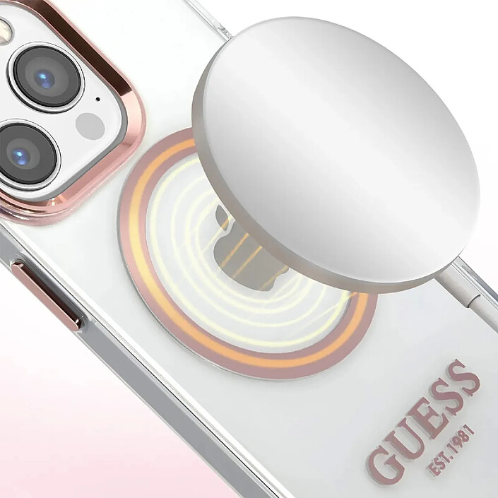 Avis Guess Coque Magsafe pour Apple iPhone 14 Pro Max TPU Gold Outline Transparent